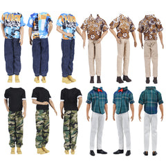 E-TING 10-Item Trench Coat Pack = 5 Sets Fashion Casual Wear Clothes Outfit +5 Pairs Shoes for boy Doll Random Style (Khaki Long Jacket Overcoat + Casual Wear Clothes +Swim Trunks) - E-TING