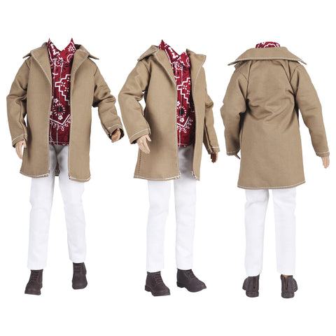 E-TING 10-Item Trench Coat Pack = 5 Sets Fashion Casual Wear Clothes Outfit +5 Pairs Shoes for boy Doll Random Style (Khaki Long Jacket Overcoat + Casual Wear Clothes +Swim Trunks) - E-TING