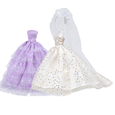 E-TING 2 pcs Beautiful Bride Clothing with Veil Party Ball Dresses for Girl Dolls - E-TING