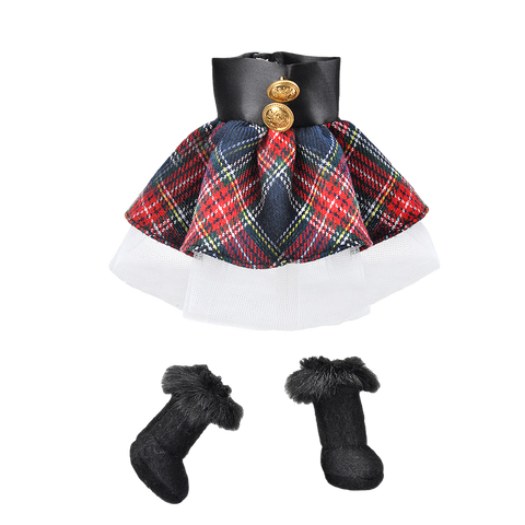 E-TING Santa Clothing Red-Blue Plaid Dress with Boots for elf Doll Christmas Decoration - E-TING