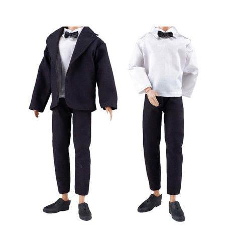 E-TING Wedding Set Beautiful Gown White Bride Dress Clothes with Veil and Groom Business Suit Outfit for Dolls（Doll Not Included） - E-TING