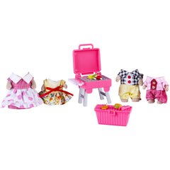 E-TING 12 Pcs Family Party Set,Dollhouse Miniature Square Barbecue Grill with Mini Skewers,Sweet Mother-Daughter Cool Father-Son Family Dress Up Set for 3-Inch and 2.25-inch Figure Town Series - E-TING