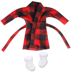 E-TING Santa Clothing Bathrobe Christmas Accessories for elf Doll (Black and Red Plaid Bathrobe)