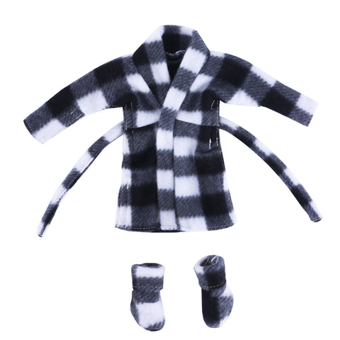E-TING Santa Clothing Bathrobe Christmas Accessories for elf Doll (Black and White Plaid Bathrobe) - E-TING