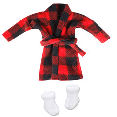 E-TING Santa Clothing Bathrobe Christmas Accessories for elf Doll (Black and Red Plaid Bathrobe)