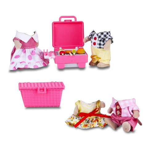 E-TING 12 Pcs Family Party Set,Dollhouse Miniature Square Barbecue Grill with Mini Skewers,Sweet Mother-Daughter Cool Father-Son Family Dress Up Set for 3-Inch and 2.25-inch Figure Town Series - E-TING