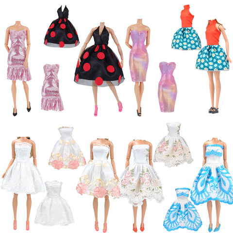 E-TING Lot 15pcs = 5 Sets Fashion Handmade Short Skirt Mini Dress with 10 Pairs Shoes for 11.5-inch Girl Doll Random Style - E-TING