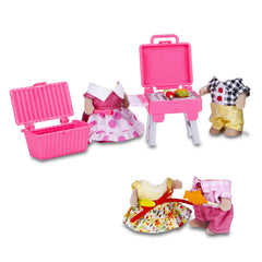 E-TING 12 Pcs Family Party Set,Dollhouse Miniature Square Barbecue Grill with Mini Skewers,Sweet Mother-Daughter Cool Father-Son Family Dress Up Set for 3-Inch and 2.25-inch Figure Town Series - E-TING