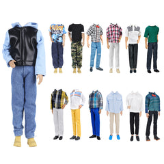 E-TING 3 Sets Leather Jacket Casual Wear T-Shirt Pants Pack Summer Shorts with 3 Pairs of Shoes for 12-inch Boy Doll（Random Pick） - E-TING