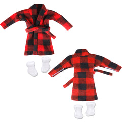 E-TING Santa Clothing Bathrobe Christmas Accessories for elf Doll (Black and Red Plaid Bathrobe)
