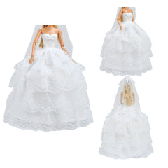 E-TING Wedding Set Beautiful Gown White Bride Dress Clothes with Veil and Groom Business Suit Outfit for Dolls（Doll Not Included） - E-TING