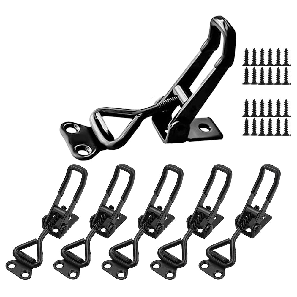 E-TING 6Pack Toggle Clamp Latch 100KG 220LBS Holding Capacity 4001Pull Latch Clamps Black Adjustable Quick Release Hasp Clamps for Smoker Cabinet Boxes Case Trunk Jig, Metal Toggle Latch Catch Set - E-TING