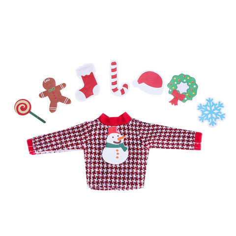E-TING Santa Clothing Christmas Accessories for elf Doll (Sweater Set - 1 Sweater + 8 Attachable Decals) - E-TING