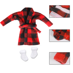E-TING Santa Clothing Bathrobe Christmas Accessories for elf Doll (Black and Red Plaid Bathrobe)