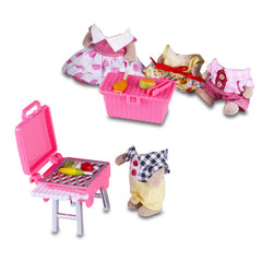 E-TING 12 Pcs Family Party Set,Dollhouse Miniature Square Barbecue Grill with Mini Skewers,Sweet Mother-Daughter Cool Father-Son Family Dress Up Set for 3-Inch and 2.25-inch Figure Town Series - E-TING