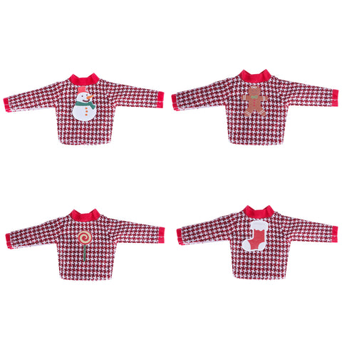 E-TING Santa Clothing Christmas Accessories for elf Doll (Sweater Set - 1 Sweater + 8 Attachable Decals) - E-TING
