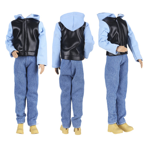 E-TING 3 Sets Leather Jacket Casual Wear T-Shirt Pants Pack Summer Shorts with 3 Pairs of Shoes for 12-inch Boy Doll（Random Pick） - E-TING