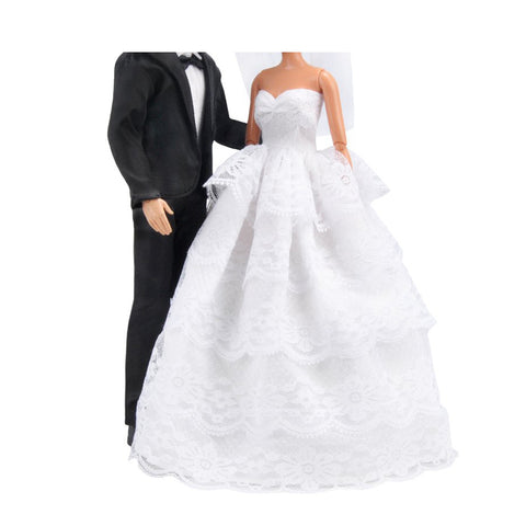 E-TING Wedding Set Beautiful Gown White Bride Dress Clothes with Veil and Groom Business Suit Outfit for Dolls（Doll Not Included） - E-TING