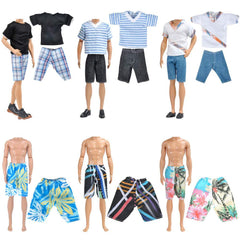 E-TING 10-Item Fantastic Pack = 5 Sets Fashion Casual Wear Clothes Outfit +5 Pairs Shoes for boy Doll Random Style (Casual Wear Clothes + Black Suit + Swimwear) - E-TING
