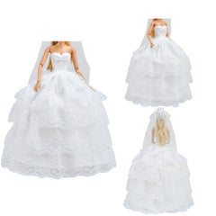 E-TING Wedding Set Beautiful Gown White Bride Dress Clothes with Veil and Groom Business Suit Outfit for Dolls（Doll Not Included） - E-TING