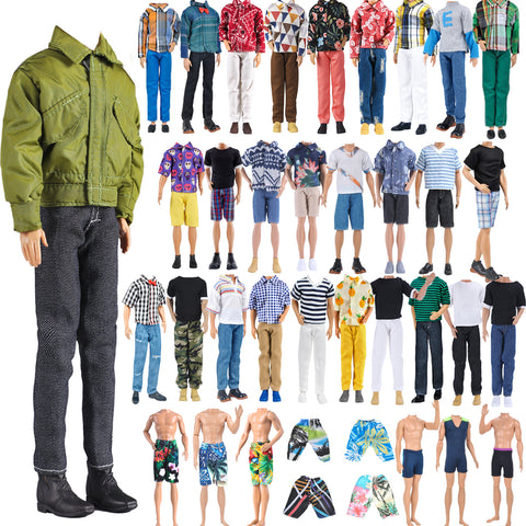E-TING 10-Item Fashion Pack = 5 Sets Casual Clothing Outfit +5 Pairs Shoes for Doll Random Style (Daily Suit + Green Bomber Jacket + Swimwear)