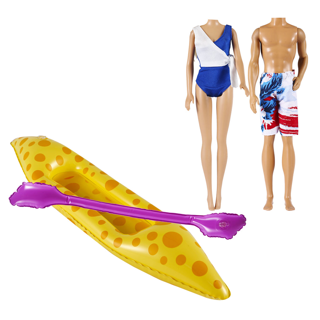 E-TING Beach Bikini Swimsuit Swimtrunk with Toy Boat Ship Kayak Accessories for 11.5-inches Girl Doll and 12-inches Boy Doll - E-TING