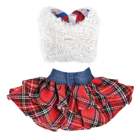 E-TING Santa Clothing Fluffy Vest+ Plaid Skirt Accessories for elf Doll Christmas Decoration - E-TING