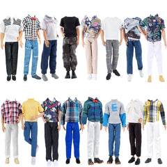 E-TING 10-Item Trench Coat Pack = 5 Sets Fashion Casual Wear Clothes Outfit +5 Pairs Shoes for boy Doll Random Style (Khaki Long Jacket Overcoat + Casual Wear Clothes +Swim Trunks) - E-TING