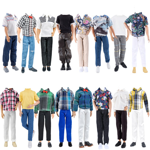 E-TING 10-Item Fantastic Pack = 5 Sets Fashion Casual Wear Clothes Outfit with 5 Pair Shoes for boy Doll Random Style (Leather Jacket + Casual Wear Clothes + Swimwear) - E-TING