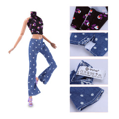 E-TING Lot 10 Items = 5 Sets Doll Clothes Casual Wear Outfit Tops + Pants with 5 Pair Shoes Accessories for 11.5 Inch Girl Doll - E-TING