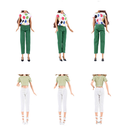 E-TING 5 Set Doll Clothes Casual Wear Outfit 5 Tops 5 Trousers Pants for 11.5″ Girl Doll Gift (Style B) - E-TING