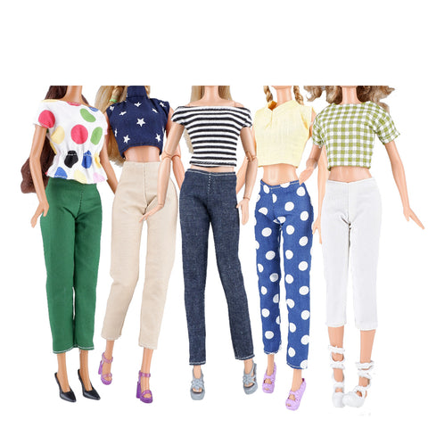 E-TING 5 Set Doll Clothes Casual Wear Outfit 5 Tops 5 Trousers Pants for 11.5″ Girl Doll Gift (Style B) - E-TING