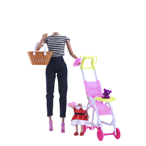 E-TING 11.5 inch Babysitting Sets with Girl Doll Stroller and Themed Accessories for 11.5 inch Doll Accessories - E-TING
