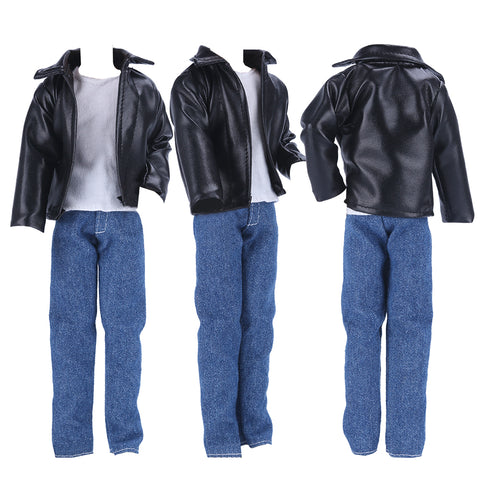 E-TING Leather Coat Suit Cool Wild Motorcycle Style Couple Clothes for 11.5″ Girl Dolls and 12″ Ken Doll - E-TING
