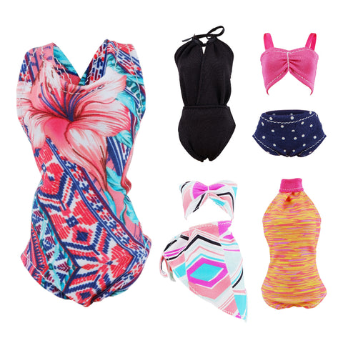 E-TING 5 Sets Beach Bikini Swimsuit Bathing Doll Clothes One-Piece Swimwear for 11.5 Inch Girl Dolls (Style#C) - E-TING