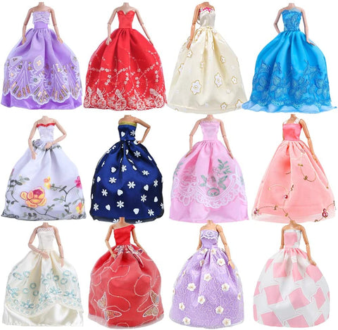E-TING 5pcs Fashion Gorgeous Princess Wedding Party Gown Dresses Clothes Outfit with Floral-Print Voile All Around for Girl Doll Xmas Gift - E-TING