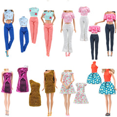 E-TING Lot 15 Items = 5 Sets Fashion Casual Wear Clothes/Outfit with 10 Pair Shoes for Girl Doll Random Style (Casual Wear Clothes + Short Skirt) - E-TING