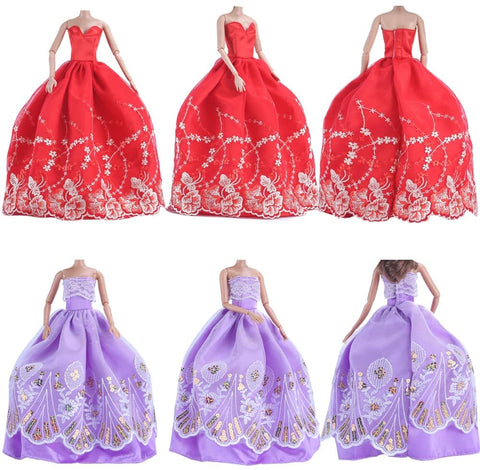 E-TING 5pcs Fashion Gorgeous Princess Wedding Party Gown Dresses Clothes Outfit with Floral-Print Voile All Around for Girl Doll Xmas Gift - E-TING