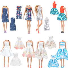 E-TING Lot 15 Items = 5 Sets Fashion Casual Wear Clothes/Outfit with 10 Pair Shoes for Girl Doll Random Style (Casual Wear Clothes + Short Skirt) - E-TING