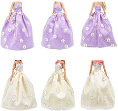 E-TING 5pcs Fashion Gorgeous Princess Wedding Party Gown Dresses Clothes Outfit with Floral-Print Voile All Around for Girl Doll Xmas Gift - E-TING