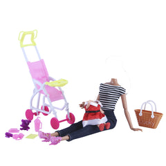E-TING 11.5 inch Babysitting Sets with Girl Doll Stroller and Themed Accessories for 11.5 inch Doll Accessories - E-TING