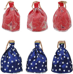 E-TING 5pcs Fashion Gorgeous Princess Wedding Party Gown Dresses Clothes Outfit with Floral-Print Voile All Around for Girl Doll Xmas Gift - E-TING