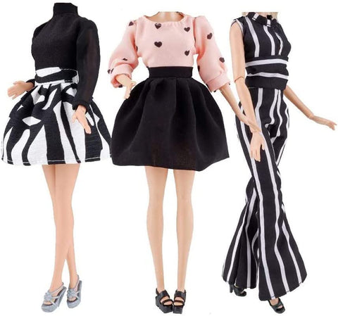 E-TING Handmade Doll Clothes Short Skirt Jumpsuits Office Style Wears Dress for Girl Dolls (3 Sets) - E-TING