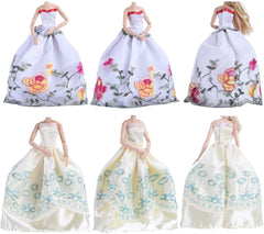 E-TING 5pcs Fashion Gorgeous Princess Wedding Party Gown Dresses Clothes Outfit with Floral-Print Voile All Around for Girl Doll Xmas Gift - E-TING