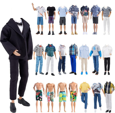 E-TING Lot 10 Items = 5 Sets Fashion Casual Wear Clothes/Outfit with 5 Pair Shoes for boy Doll Random Style (Casual Wear Clothes + Black Suit + Swimwear) - E-TING