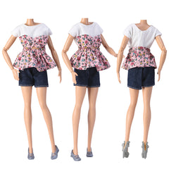 E-TING Lot 10 Items = 5 Sets Doll Clothes Casual Wear Outfit Tops + Pants with 5 Pair Shoes Accessories for 11.5 Inch Girl Doll - E-TING