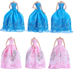 E-TING 5pcs Fashion Gorgeous Princess Wedding Party Gown Dresses Clothes Outfit with Floral-Print Voile All Around for Girl Doll Xmas Gift - E-TING