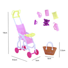 E-TING 11.5 inch Babysitting Sets with Girl Doll Stroller and Themed Accessories for 11.5 inch Doll Accessories - E-TING
