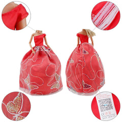 E-TING 5pcs Fashion Gorgeous Princess Wedding Party Gown Dresses Clothes Outfit with Floral-Print Voile All Around for Girl Doll Xmas Gift - E-TING