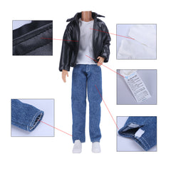 E-TING Leather Coat Suit Cool Wild Motorcycle Style Couple Clothes for 11.5″ Girl Dolls and 12″ Ken Doll - E-TING